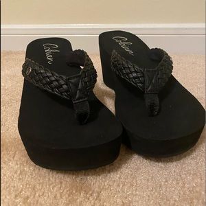 Cobian black platform flip flops